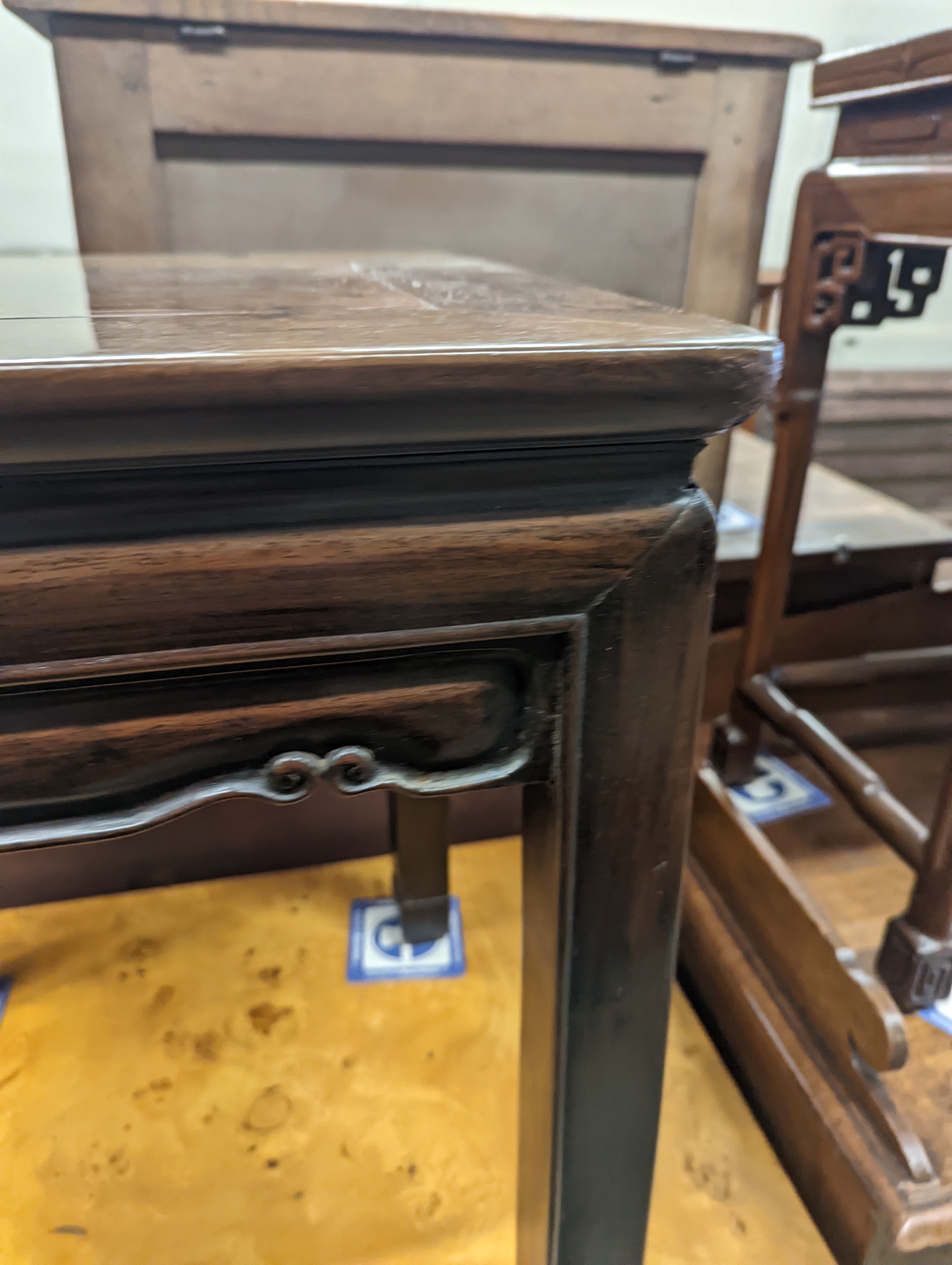 A Chinese square hardwood occasional table, width 41cm, height 52cm